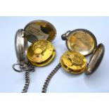 A Silver Pocket Watch by Pemberton & Co., London with verge movement and silver Albert watch chain