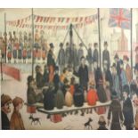After Lowry 'Laying A Foundation Stone' a coloured print, 44 x 59 cms