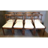 A Set of Eight William IV Dining Chairs each with a shaped pierced rail back above a caned seat with