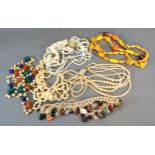 A Bead Necklace set multi-coloured glass beads together with a small collection of other necklaces