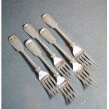 A Set Of Five Victorian Silver Table Forks with fiddle pattern handles Exeter 1852, maker John