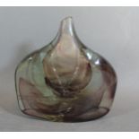 A glass vase of axehead form with abstract decoration, 14cms tall