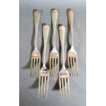 A Set Of Four Victorian Silver Table Forks, Sheffield 1896 together with another similar Sheffield