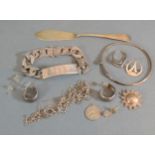 A Heavy Silver Linked Bracelet, together with a collection of jewellery and a silver butter knife