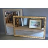 A Rectangular Gilt Framed Wall Mirror 78 x 118 cms together with another similar rectangular wall