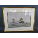 Charles Brooking 'HMS Doris With Hoche In Tow' watercolour signed and dated 1829 23.5 x 34.5 cms