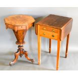 A Victorian Burr Walnut Trumpet Shaped Work Table, the hinged top enclosing a fitted interior