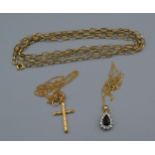 A 9ct Gold Linked Neck Chain, with two 9ct gold pendants with 9ct gold chains 8.9g