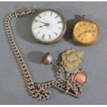 A London Silver Cased Pocket Watch by William Draper, together with a silver guard chain with fob
