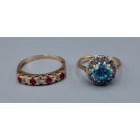 A 9ct gold Garnet and diamond band ring together with a 9ct gold cluster ring, 4.8 grams