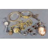A small collection of jewellery to include a silver ring, two ladies wristwatches and various