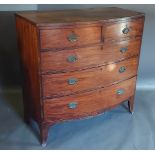 A 19th Century mahogany bow fronted chest of two short and three long drawers raised upon outswept