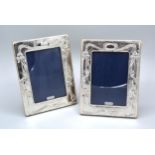 A Pair Of 925 Silver Art Nouveau Style Rectangular Photograph Frames of embossed stylised form 18.