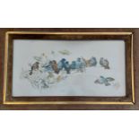 A Victorian Porcelain Panel Hand Painted with Birds Amongst Foliage, monogramed G.M.H 1889, 25cm