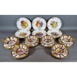 A set of six Paragon two handled bowls with saucers each hand painted with summer flowers and