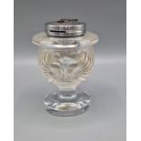 A Lalique Tete De Lion glass table lighter, signed Lalique France, 11.5cms tall