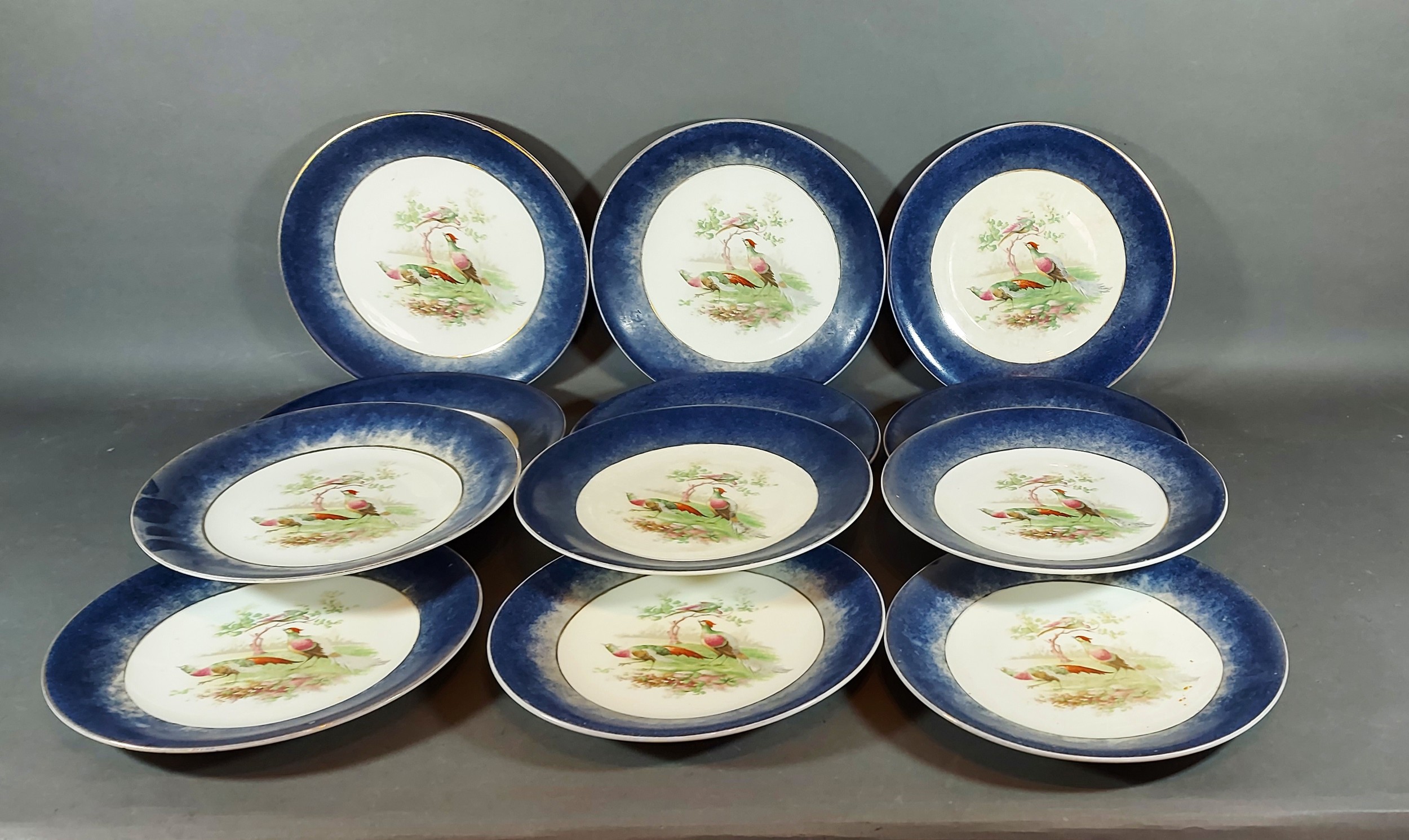 A set of twelve Wedgewood Imperial Porcelain cabinet plates, each hand painted with Pheasants