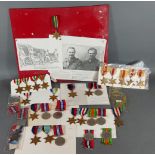 A collection of various second world war medals some in groups, to include Defence medals, Stars and