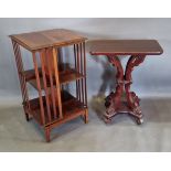 An Edwardian mahogany revolving bookcase together with a mahogany side table