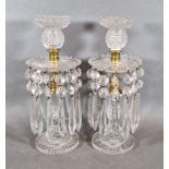 A Pair of glass lustres, each with cut glass spears, 26cms tall