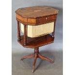 A Regency mahogany and Satinwood crossbanded work table with wool box raised upon turned supports