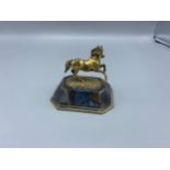 An early 19th Century French patinated bronze model of a horse on Agate stand, 10cms wide, 8cms deep