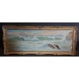 Ernest Stuart a rough sea with seagulls, watercolour signed, 29cms x 87cms