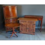 A Mahogany Bow Fronted Side Cabinet, together with a mahogany side table, an occasional table and