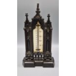 An early 19th Century patinated bronze thermometer of gothic form, Pub'd by T.C. Saut 23cms tall