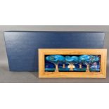 A Moorcroft tube lined rectangular plaque Moonlight Sonata pattern, 9.5cms x 30cms with original box