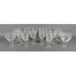 A collection of ten glasses by Tudor together with four rummers with grape vine decoration