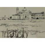 Anthony Caro, Venetian scene, pen and ink, signed with monogram and presentation inscription,
