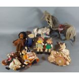 A Clockwork Plush Model of a Donkey, together with other items to include dolls