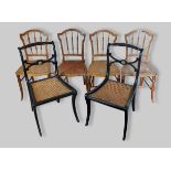 A pair of Regency ebonised side chairs together with a set of four spindle back side chairs