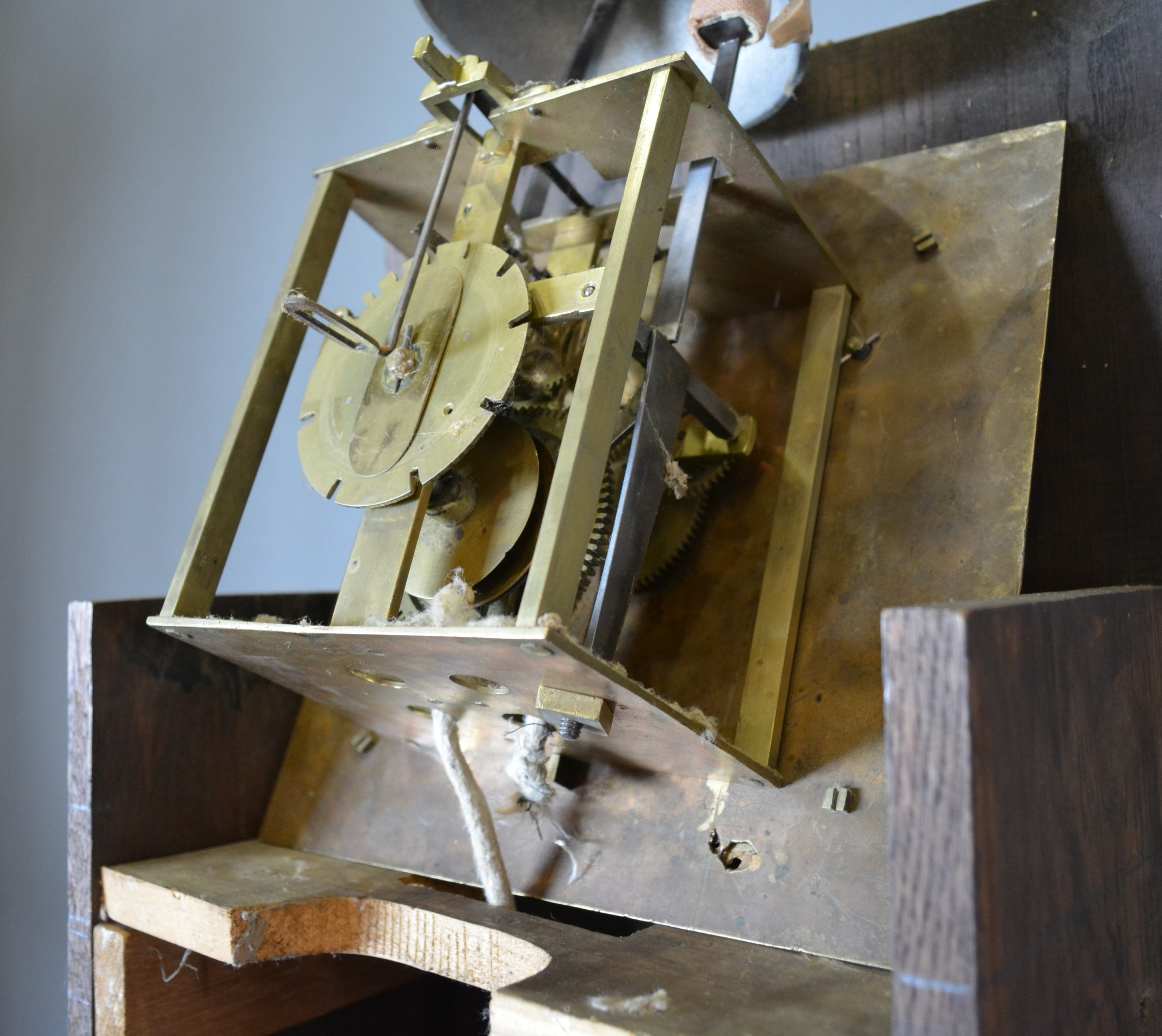 A 19th Century oak long case clock the rectangular hood with brass finials above a rectangular door, - Bild 4 aus 4