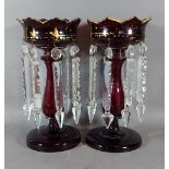 A pair of glass lustres with facet cut glass spears, 29cms tall