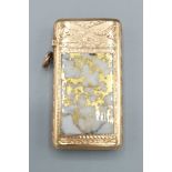 A 19th Century gold plated vesta case with gold inset stone panel, the reverse engraved with