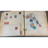 A stamp album containing British and foreign stamps to include a Penny Blue, Penny Red and others
