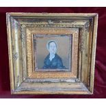 A 19th Century portrait miniature of a lady in period dress, 8cms x 8cms