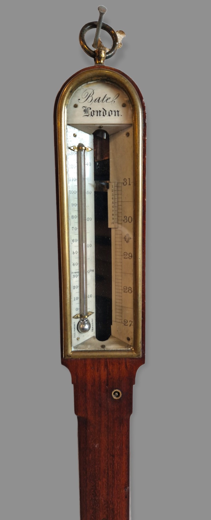 A George III ships barometer by Robert Bate, with silvered dial marked Bate London, 95cms tall - Image 2 of 2