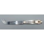 A Sterling Sliver handled cheese knife by Georg Jensen with acorn design handle, 19cms long