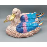 A Herend large model in the form of two ducks decorated in the Imari palette, 39cms long