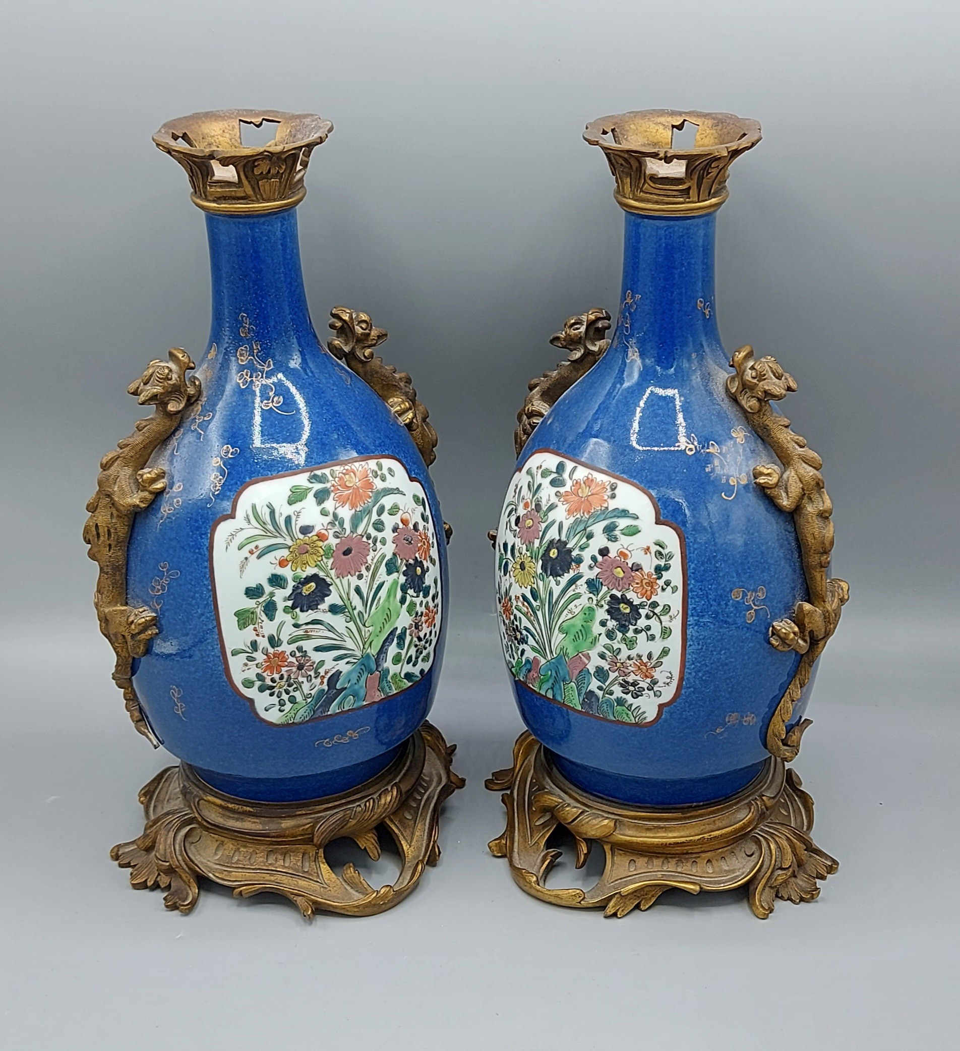 A pair of 19th Century Samson Famille Verte vases with gilt bronze mounts, each decorated with a - Image 2 of 2