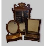 A 19th Century swing frame toilet mirror with three drawer base together with another similar