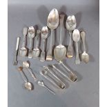 Two Georgian silver table spoons together with a collection of silver spoons and two pairs of silver