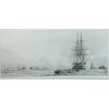 William Lionel Wyllie, H.M.S. Victory afloat off Portsmouth, etching signed in pencil, 23cms x 50cms