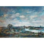 Adrian Hill, The Thames at Hammersmith, oil on board, signed, 53cms x 75cms