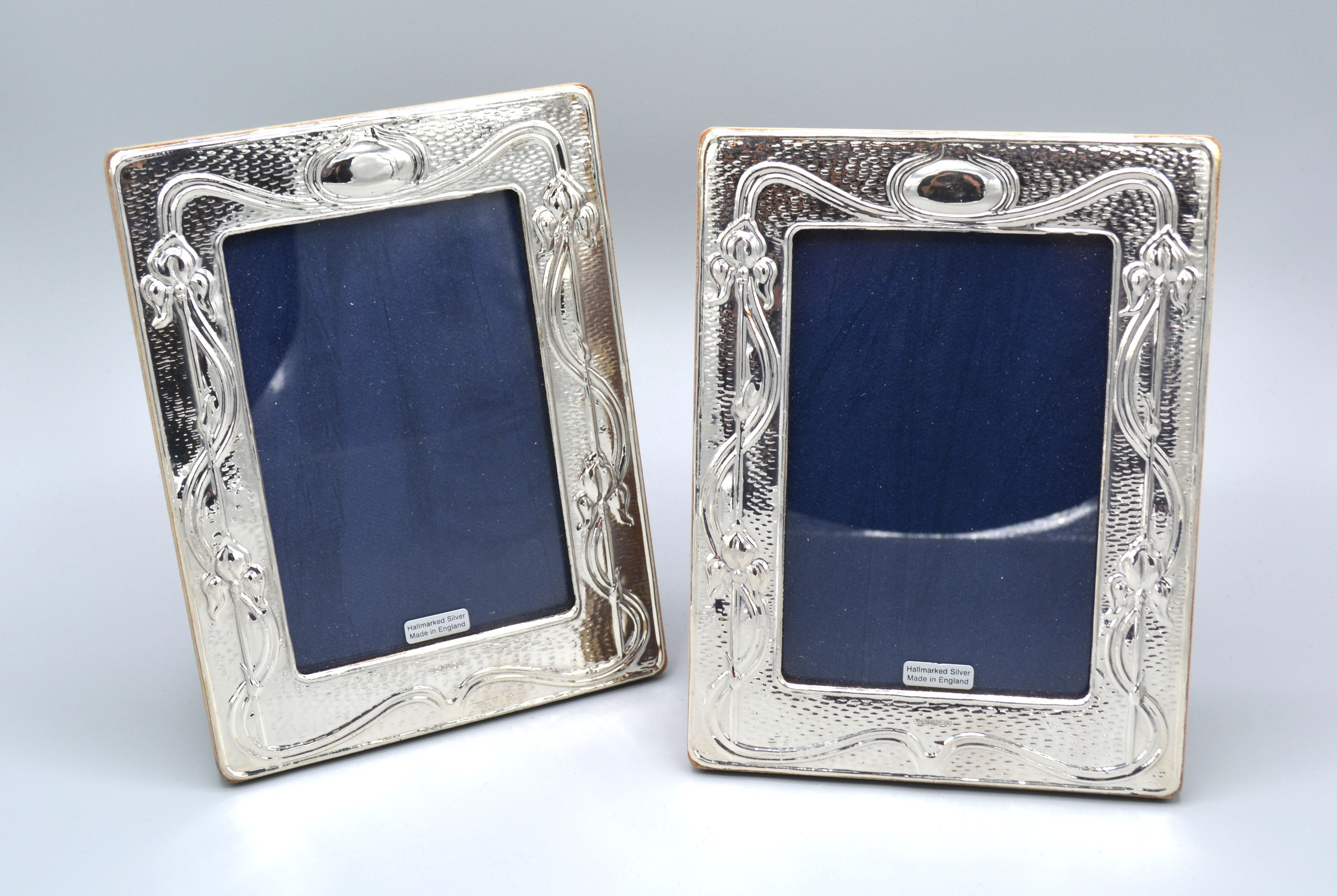 A Pair Of 925 Silver Art Nouveau Style Rectangular Photograph Frames of embossed stylised form 18.