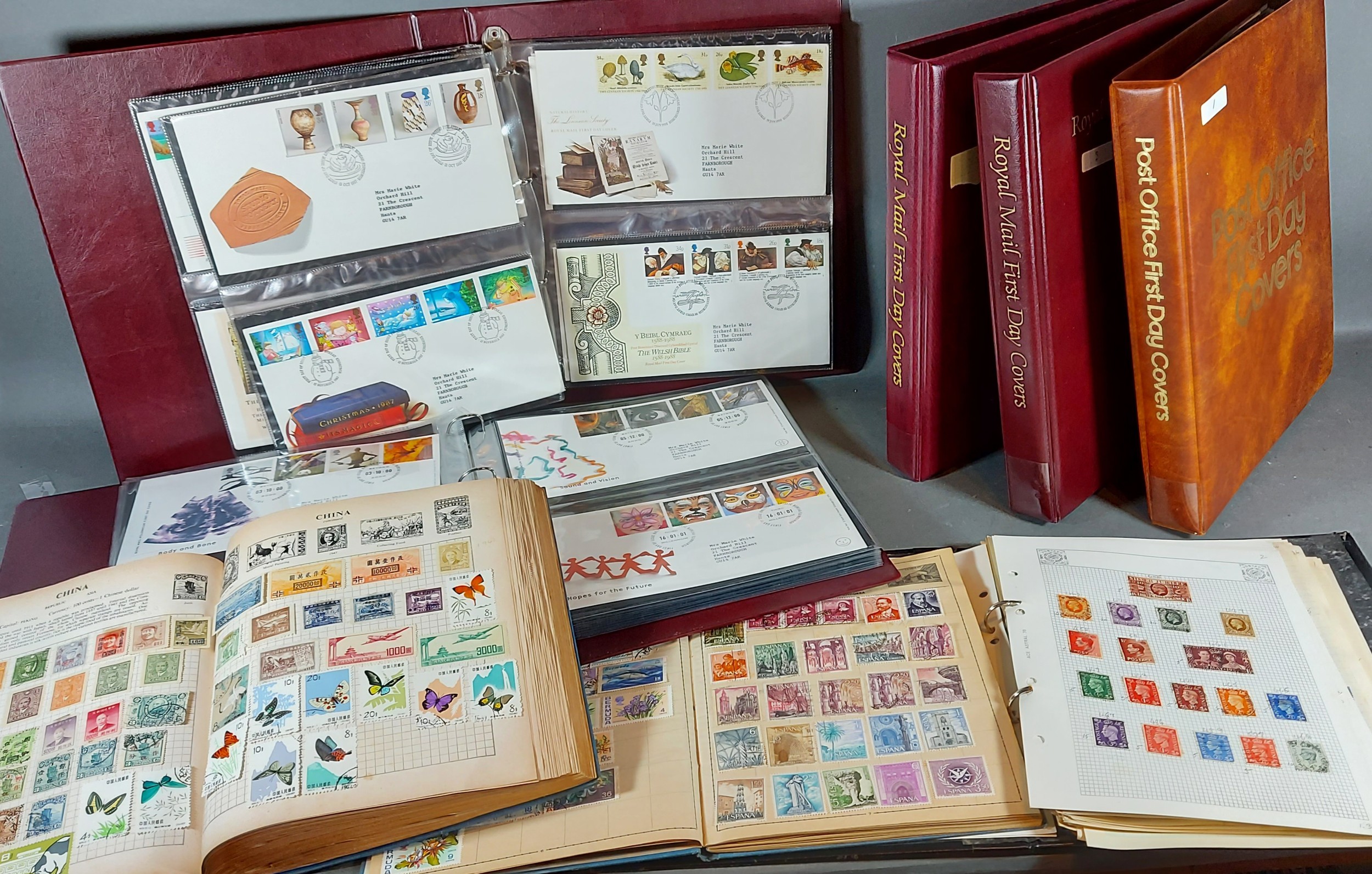 A Stamp collection within three albums GB and foreign together with five albums of First Day Covers
