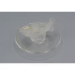 A Lalique glass bird mounted pin tray, signed Lalique France, 5cms tall